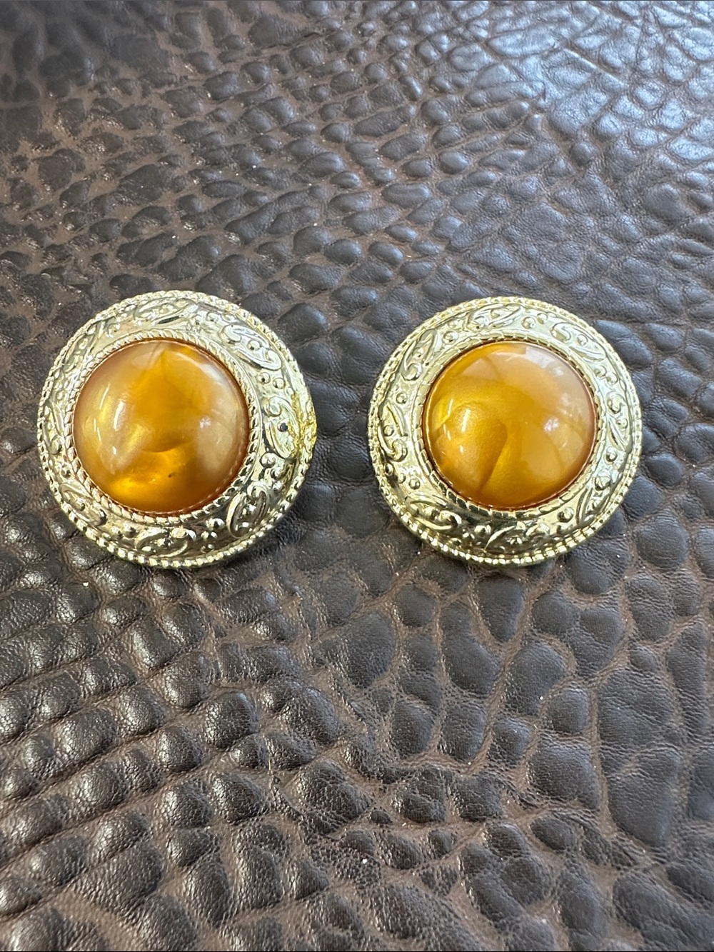 Gold-Tone Platic Dome Clip Earrings - Women's Jewelry